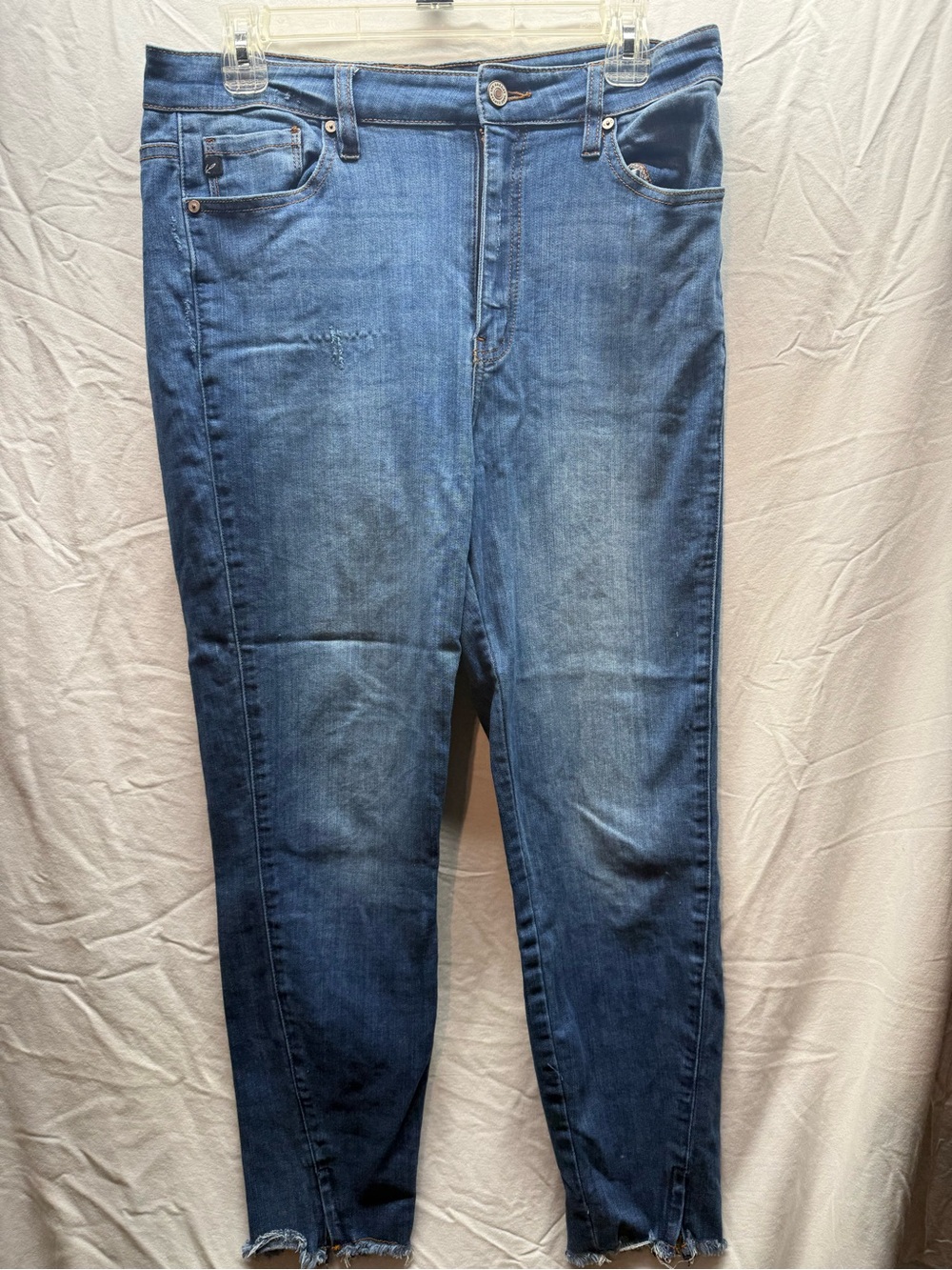 Kancan Distressed Skinny Jeans Raw Hem Ankle Side Slit Medium Wash